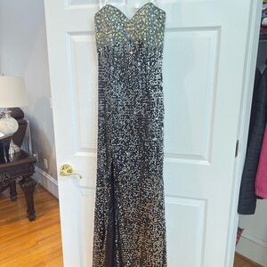 Strapless Black and Silver Sequin Dress